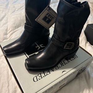 Frye Black Leather Boots with Buckle